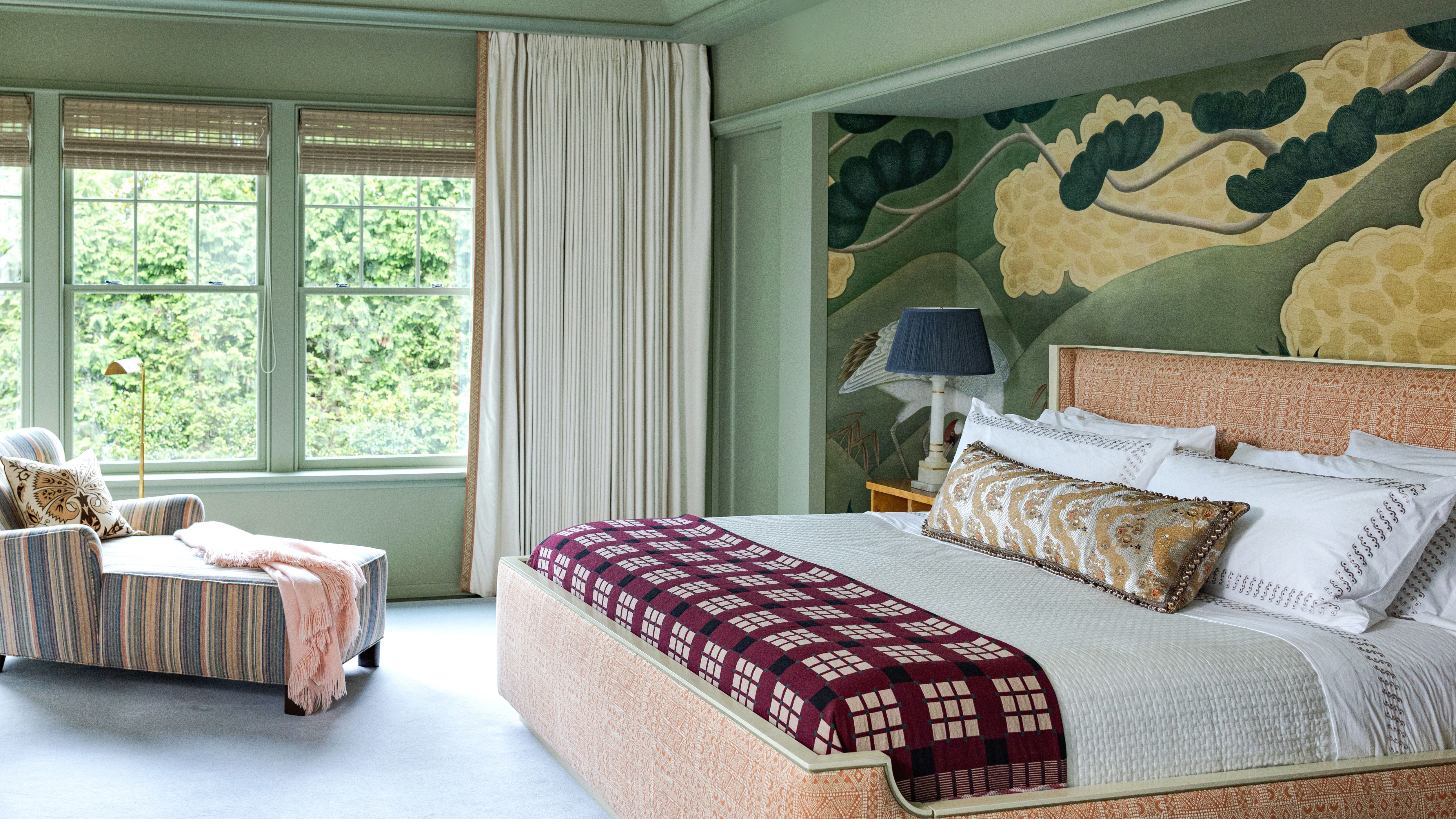 Contemporary wallpaper accent wall in a bedroom