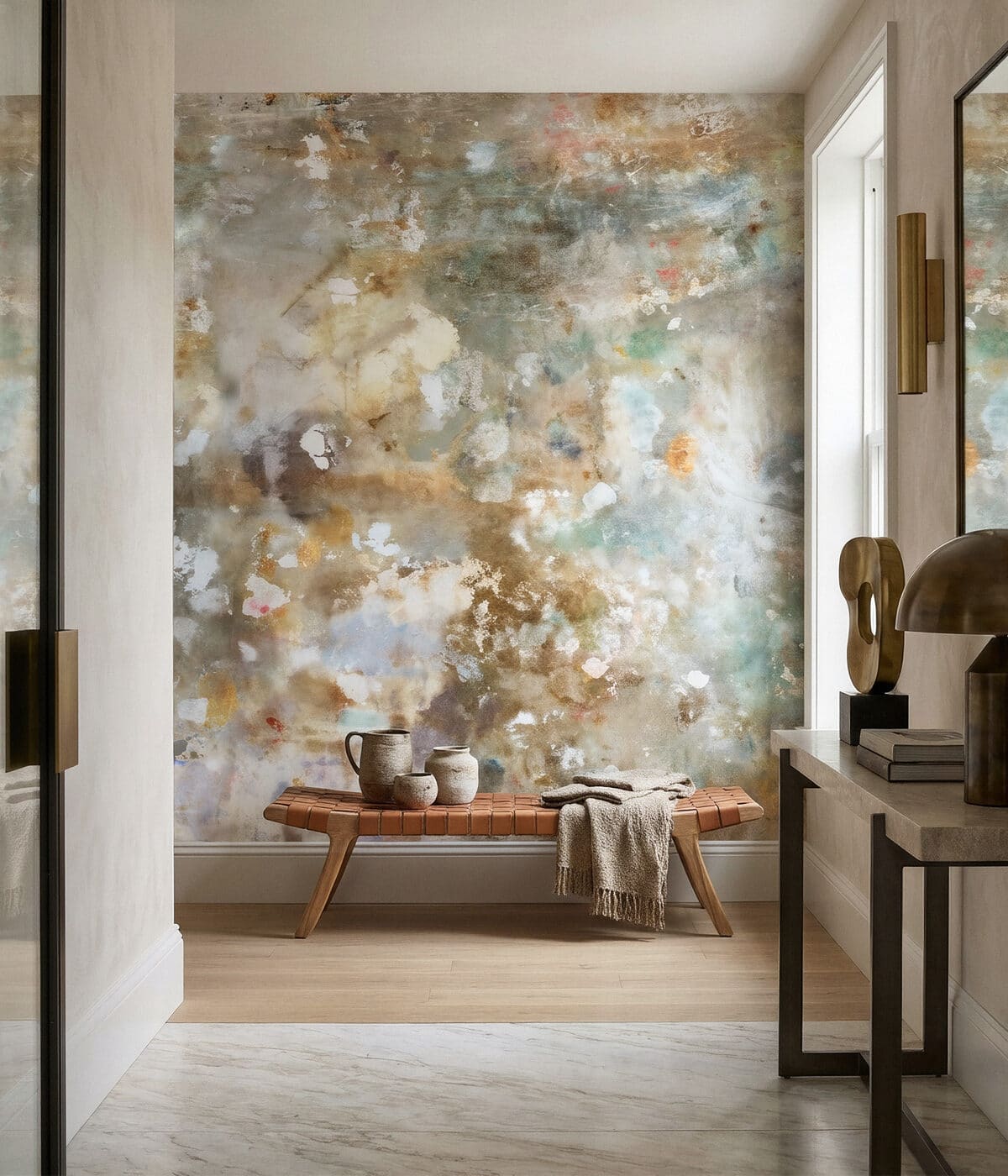 Luxury mural wallcovering in a residential interior